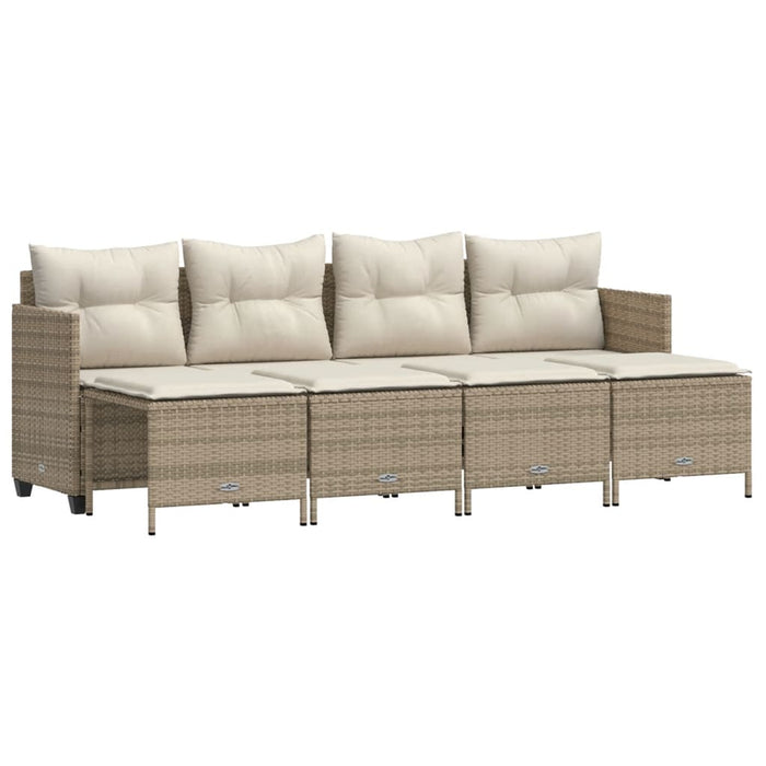 Set Divano da Giardino 5 pz con Cuscini-Sofa da Giardino-Divanetto da esterno Beige in Polyrattan 221207
