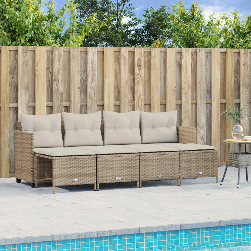 Set Divano da Giardino 5 pz con Cuscini-Sofa da Giardino-Divanetto da esterno Beige in Polyrattan 221207