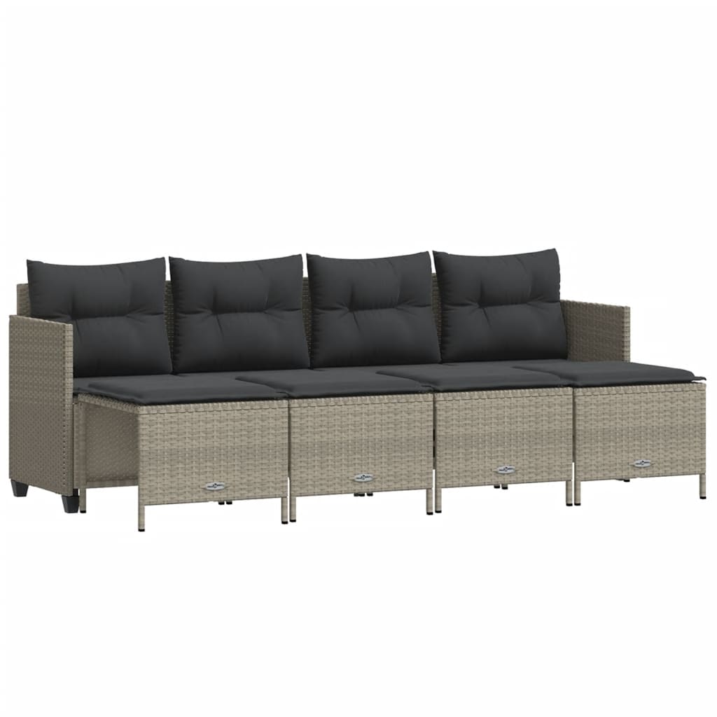 Set Divano da Giardino 5pz con Cuscini-Sofa da Giardino-Divanetto da esterno Grigio Chiaro Polyrattan 653360