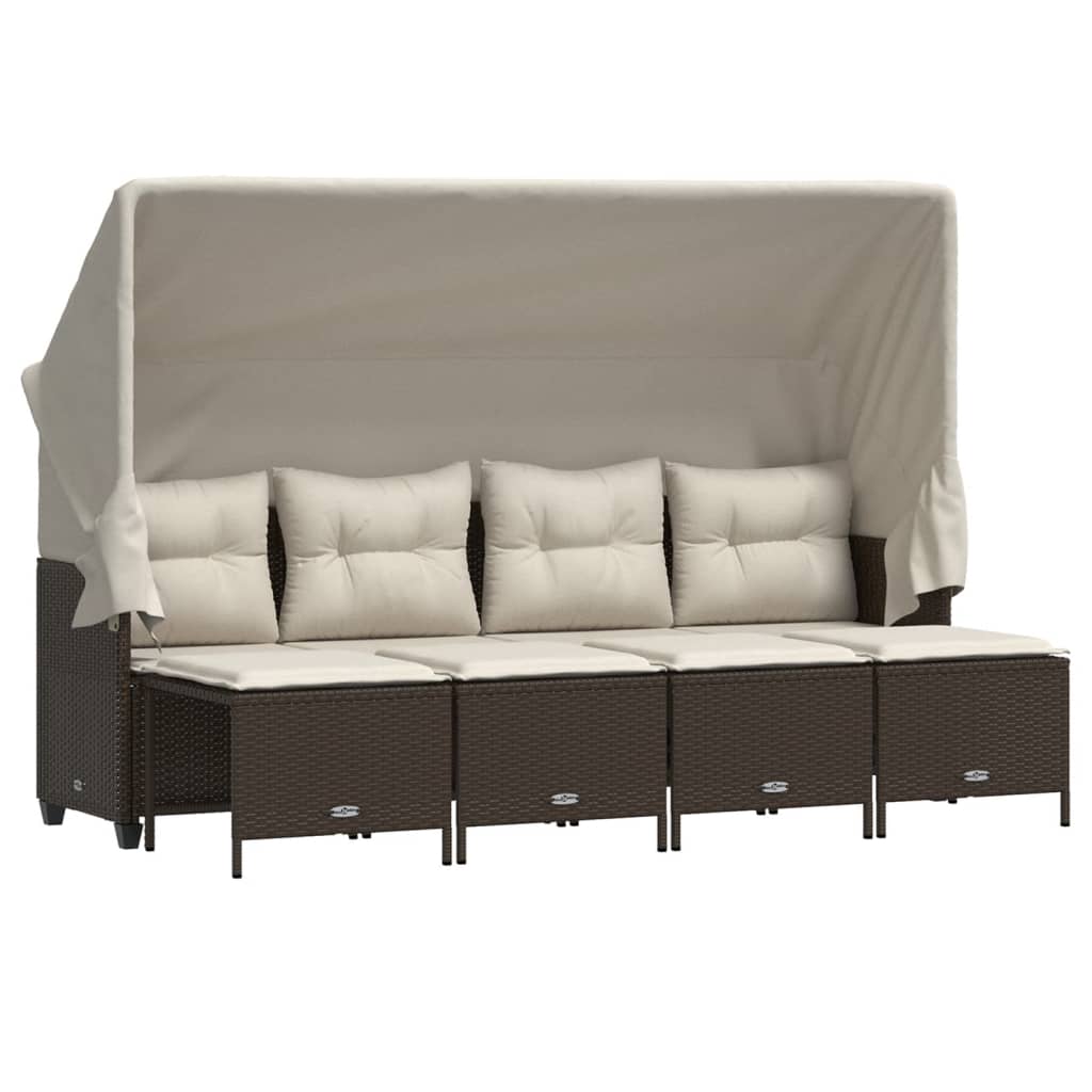 Set Divano da Giardino 5 pz con Cuscini-Sofa da Giardino-Divanetto da esterno Marrone in Polyrattan 650700