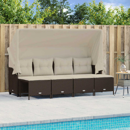 Set Divano da Giardino 5 pz con Cuscini-Sofa da Giardino-Divanetto da esterno Marrone in Polyrattan 650700