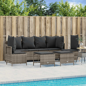 Set Divano da Giardino 5 pz con Cuscini-Sofa da Giardino-Divanetto da esterno Grigio in Polyrattan 102287