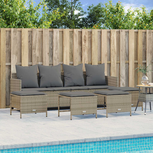 Set Divano da Giardino 5 pz con Cuscini-Sofa da Giardino-Divanetto da esterno Beige in Polyrattan 482243