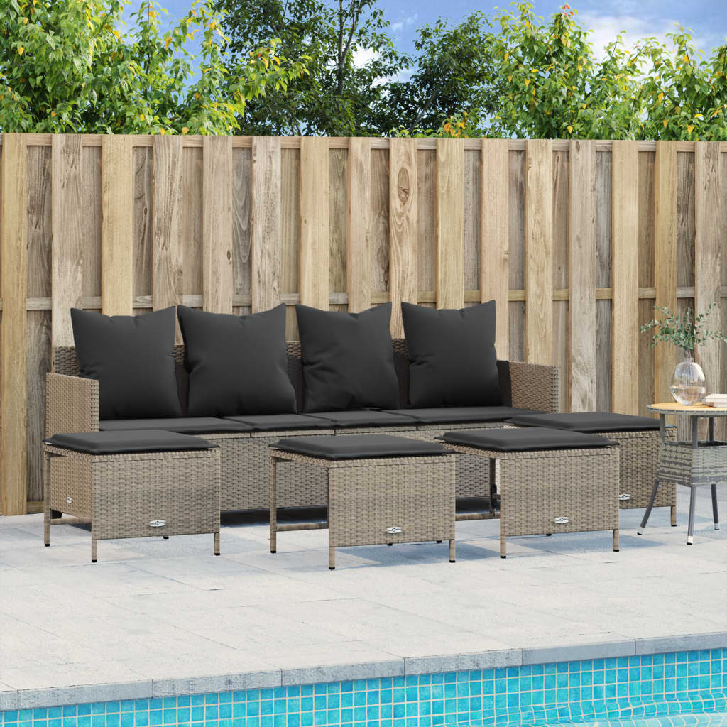 Set Divano da Giardino 5pz con Cuscini-Sofa da Giardino-Divanetto da esterno Grigio Chiaro Polyrattan 355388
