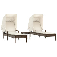 Lettini Prendisole 2 pz con Baldacchino e Tavolino Polyrattan 3261570