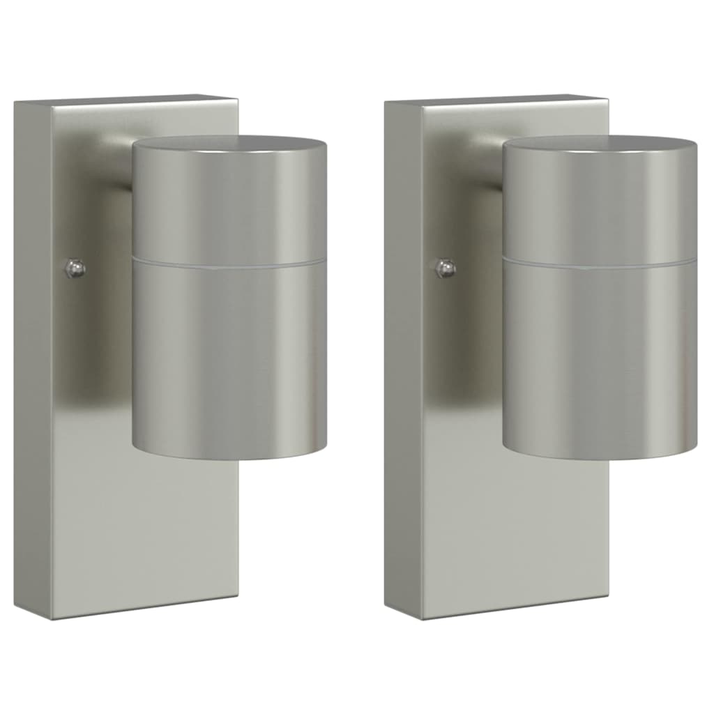 Set di 2 robuste applique da parete per esterni design moderno 6,5 x 10,5 x 16 cm acciaio inox argento 02_0056532