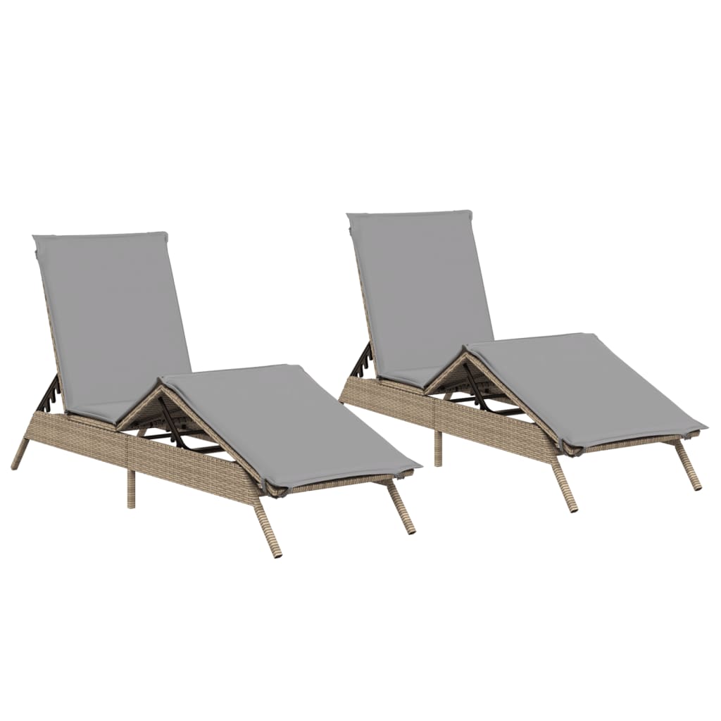 vidaXL Lettini Prendisole 2 pz con Cuscini Beige in Polyrattan