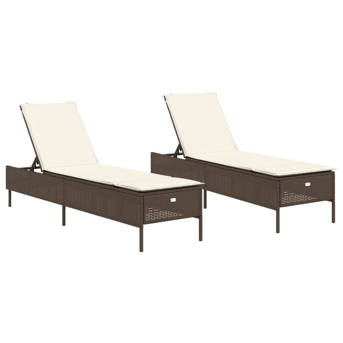 vidaXL Lettini Prendisole 2 pz con Cuscini Marrone in Polyrattan