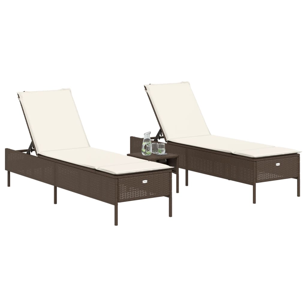 vidaXL Lettini Prendisole 2 pz con Cuscini Marrone in Polyrattan