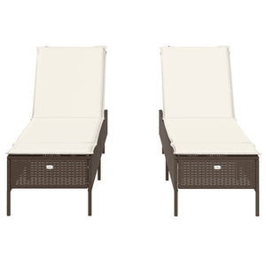 vidaXL Lettini Prendisole 2 pz con Cuscini Marrone in Polyrattan