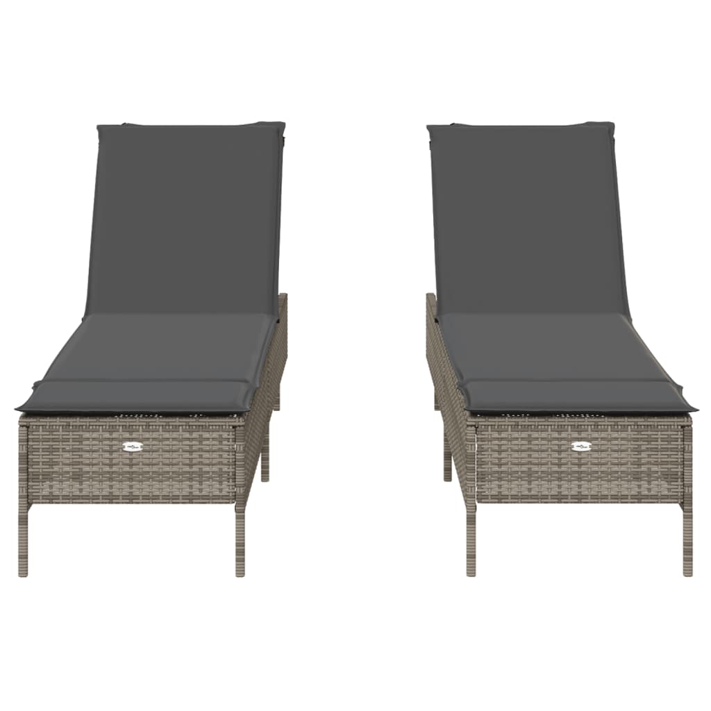 vidaXL Lettini Prendisole 2 pz con Cuscini Grigio in Polyrattan