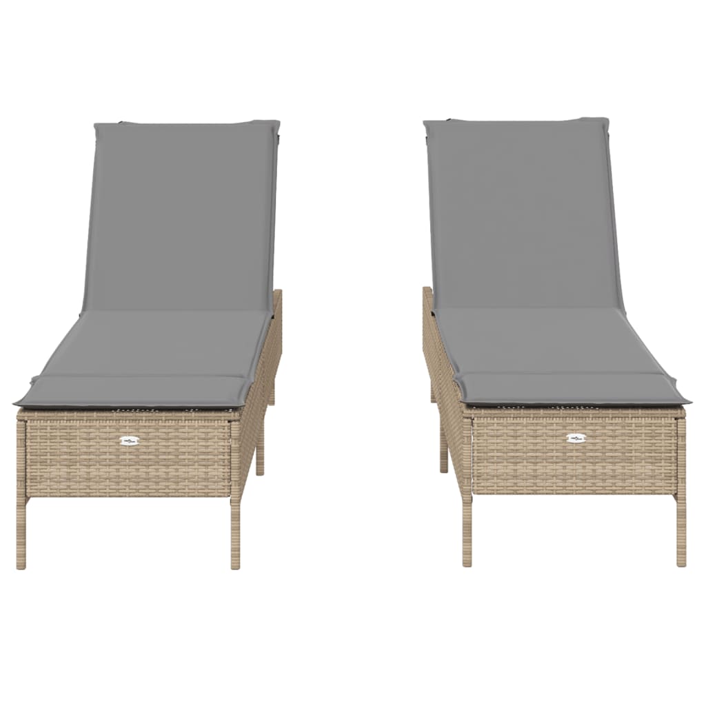 Lettini Prendisole 2 pz con Cuscini Beige in Polyrattan