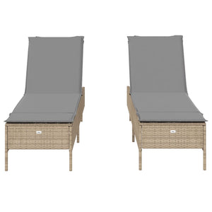 Lettini Prendisole 2 pz con Cuscini Beige in Polyrattan
