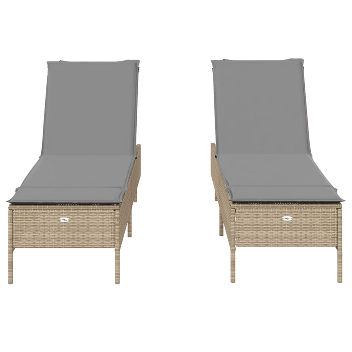 Lettini Prendisole 2 pz con Cuscini Beige in Polyrattan