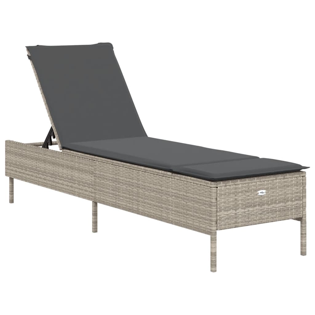 Lettino Prendisole 2 pz con Cuscini Grigio Chiaro in Polyrattan