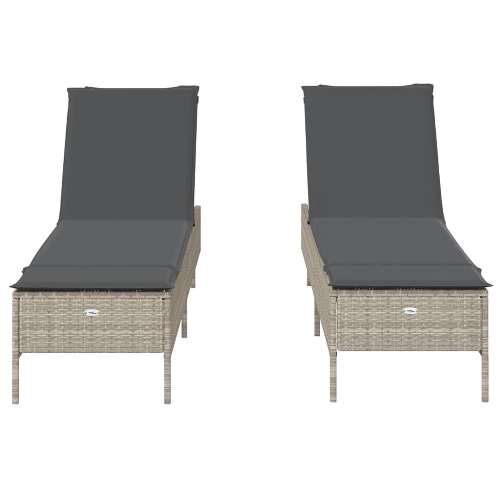 Lettino Prendisole 2 pz con Cuscini Grigio Chiaro in Polyrattan