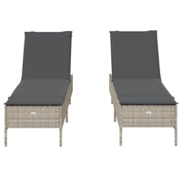 Lettino Prendisole 2 pz con Cuscini Grigio Chiaro in Polyrattan