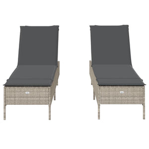 Lettino Prendisole 2 pz con Cuscini Grigio Chiaro in Polyrattan