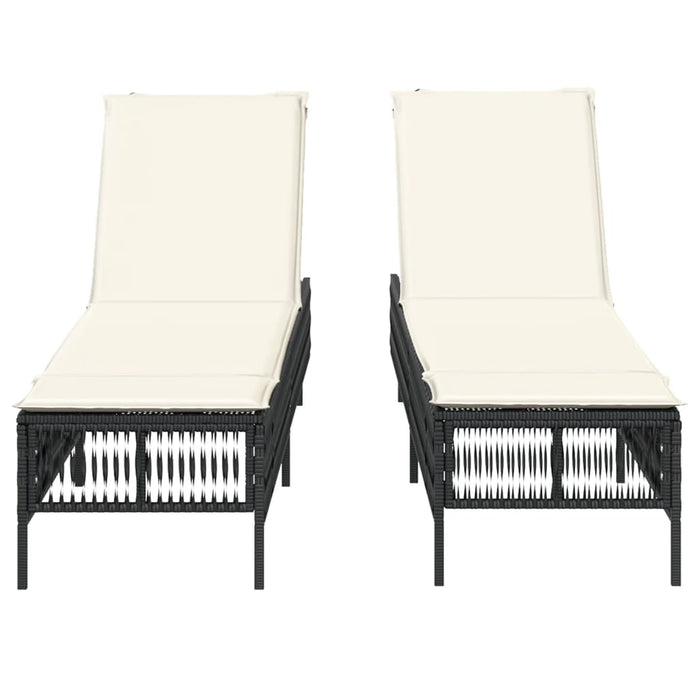 Lettini Prendisole con Cuscini 2 pz Neri in Polyrattan 3261596