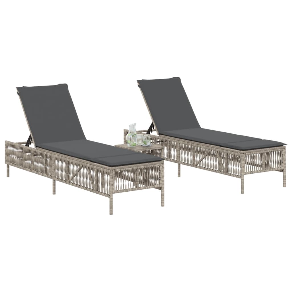 Lettino Prendisole 2 pz con Cuscini Grigio Chiaro in Polyrattan 3261601