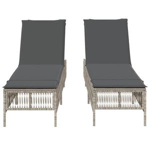 Lettino Prendisole 2 pz con Cuscini Grigio Chiaro in Polyrattan 3261601