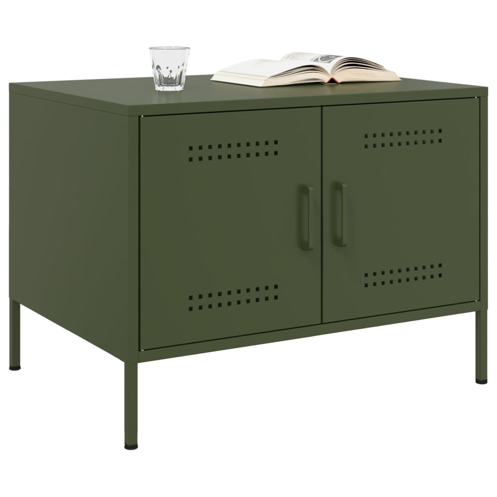 Tavolino da Salotto Verde Oliva 68x50x50,5 cm in Acciaio 843034