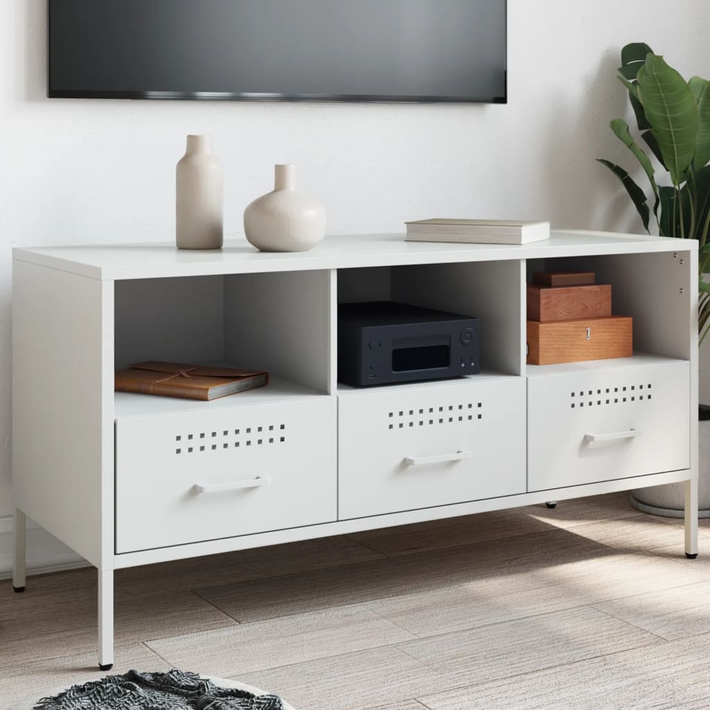 Mobile TV-Credenza TV-Console TV Bianco 100,5x39x50,5 cm in Acciaio 641013