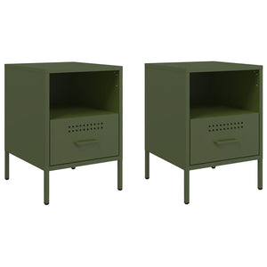 vidaXL Comodini 2 pz Verde Oliva 36x39x50,5 cm in Acciaio