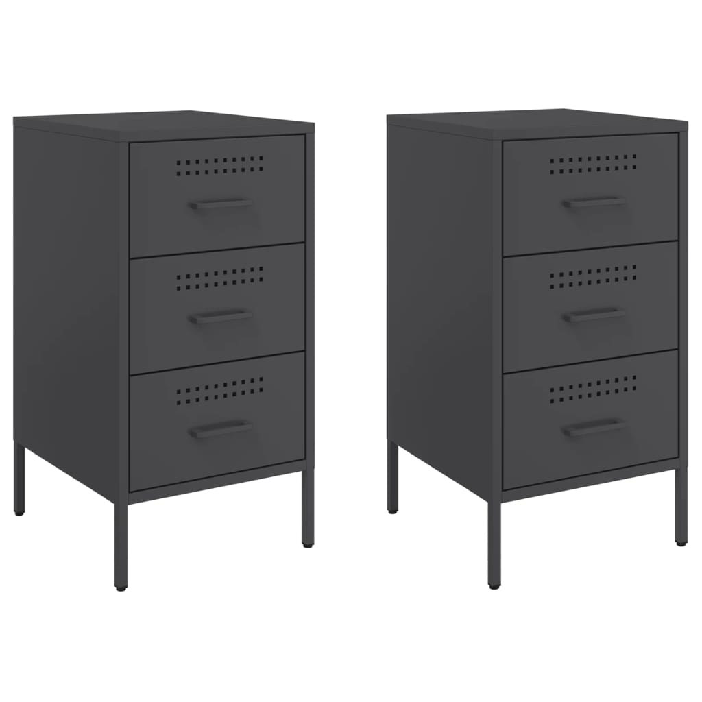 Comodini 2 pz-Set di 2 Tavolino da notte Neri 36x39x68 cm in Acciaio 819358