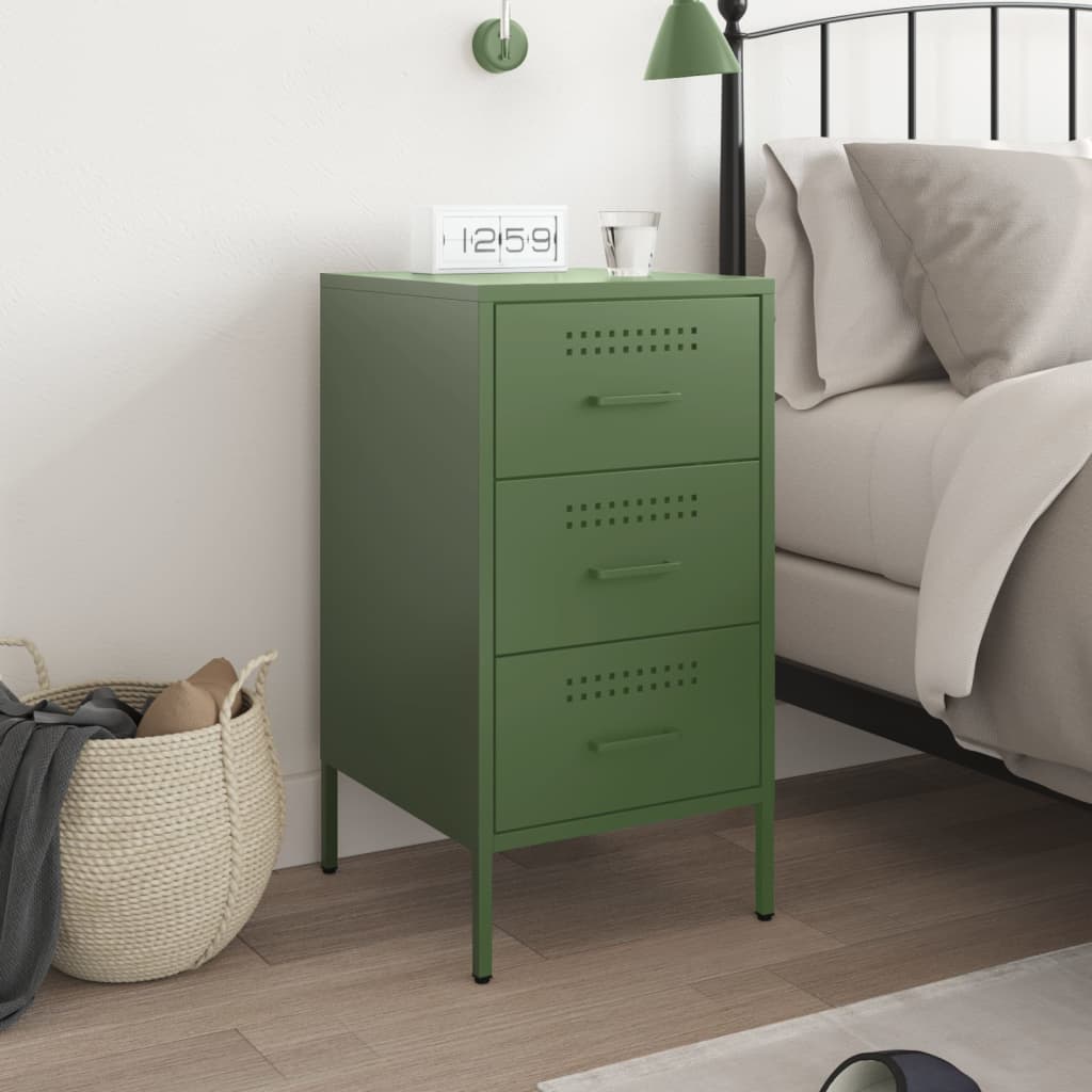 Comodino Verde Oliva 36x39x68 cm in Acciaio Laminato a Freddo 843086