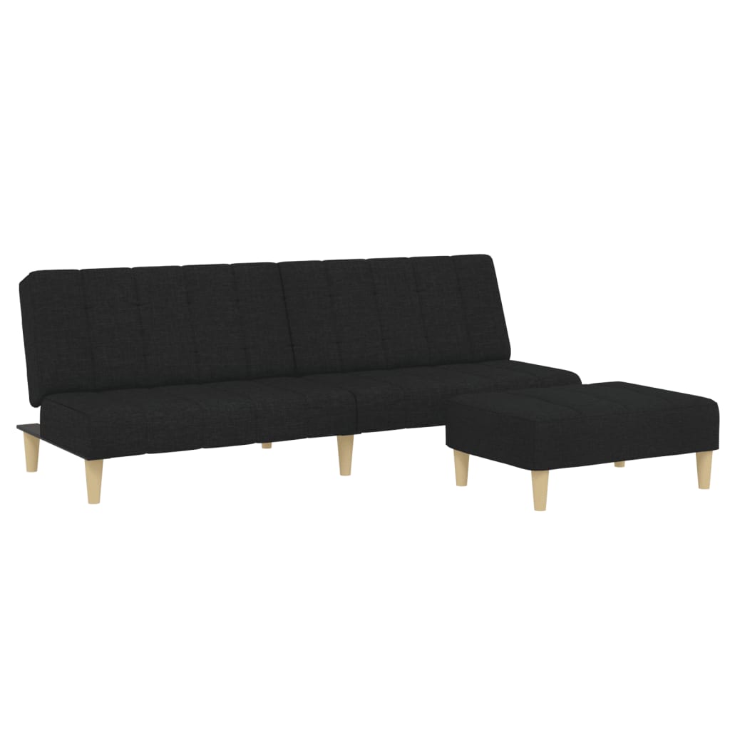 Divano Letto a 2 Posti con Poggiapiedi-Sofa Letto 2 Posti-Daybed Nero in Tessuto 981003
