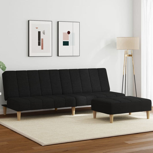 Divano Letto a 2 Posti con Poggiapiedi-Sofa Letto 2 Posti-Daybed Nero in Tessuto 981003