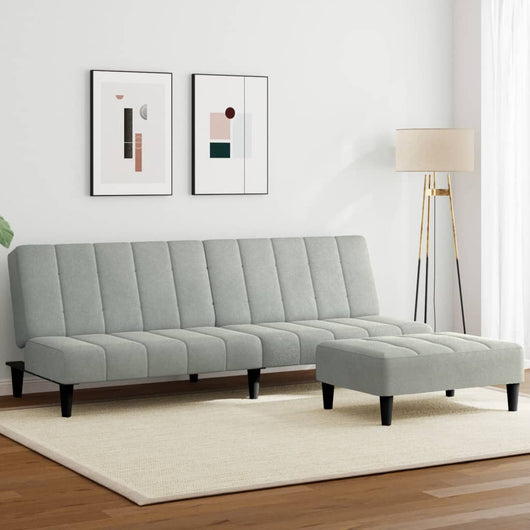 Divano Letto a 2 Posti con Poggiapiedi-Sofa Letto 2 Posti-Daybed Grigio Chiaro in Velluto 656962