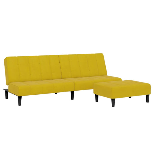Divano Letto 2 Posti con Sgabello Giallo in Velluto 3258096