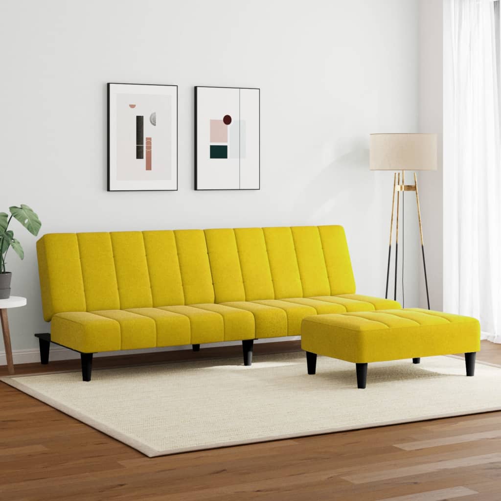 Divano Letto 2 Posti con Sgabello Giallo in Velluto 3258096