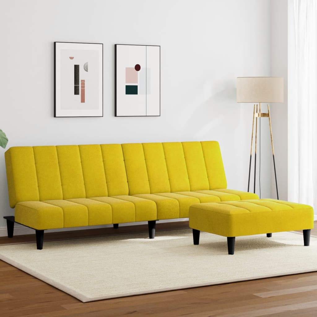 Divano Letto 2 Posti con Sgabello Giallo in Velluto 3258096
