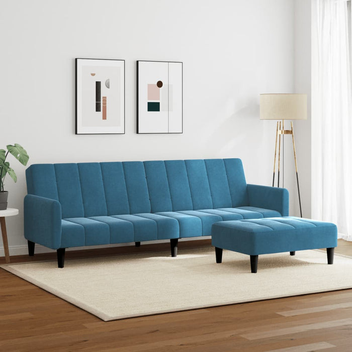 Divano Letto 2 Posti con Poggiapiedi Blu in Velluto 3258097