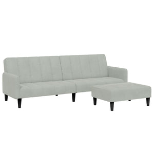 Divano Letto a 2 Posti con Poggiapiedi-Sofa Letto 2 Posti-Daybed Grigio Chiaro in Velluto 506341