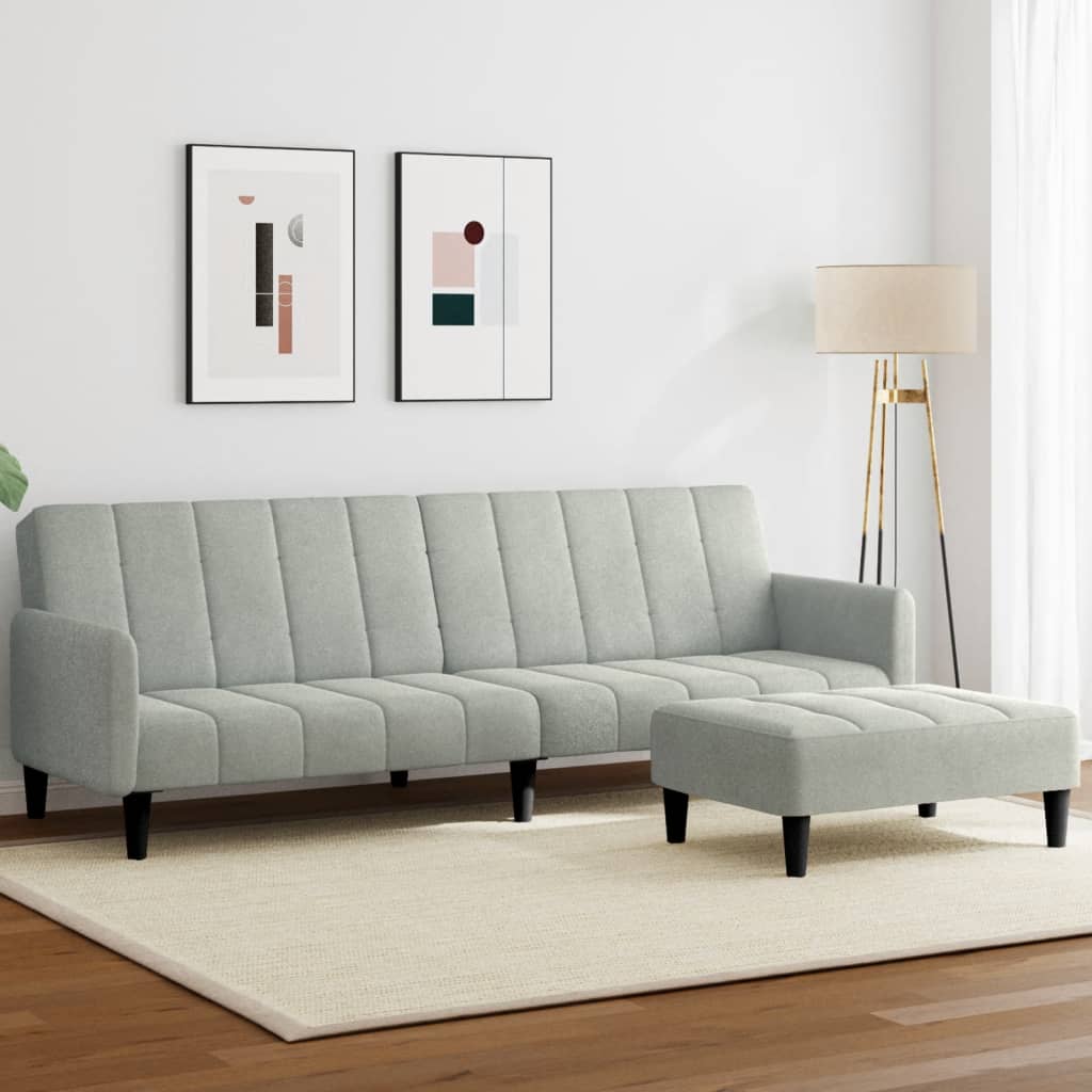 Divano Letto a 2 Posti con Poggiapiedi-Sofa Letto 2 Posti-Daybed Grigio Chiaro in Velluto 506341