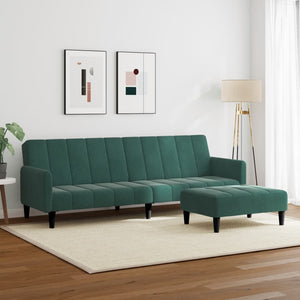 Divano Letto a 2 Posti con Poggiapiedi Verde Scuro in Velluto 3258100