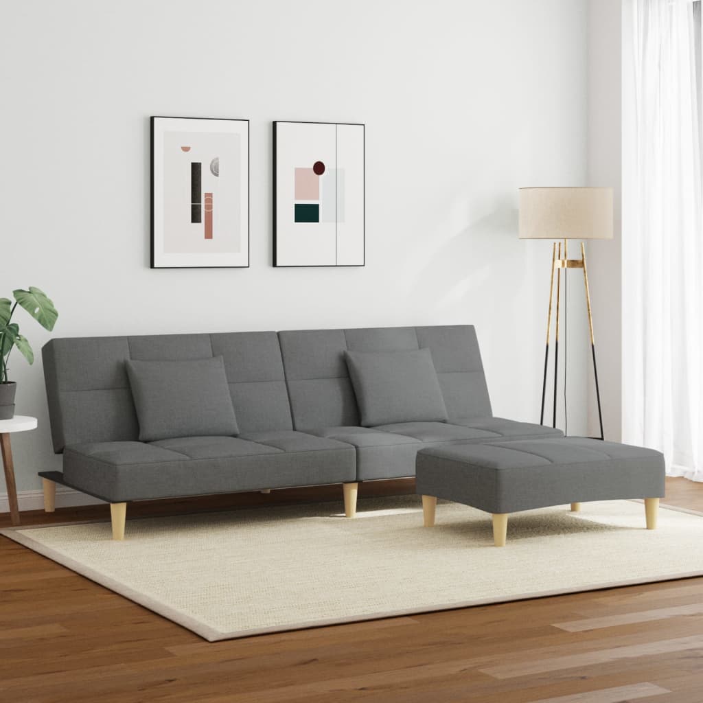 Divano Letto 2 Posti con Poggiapiedi Grigio Scuro in Tessuto 3258104