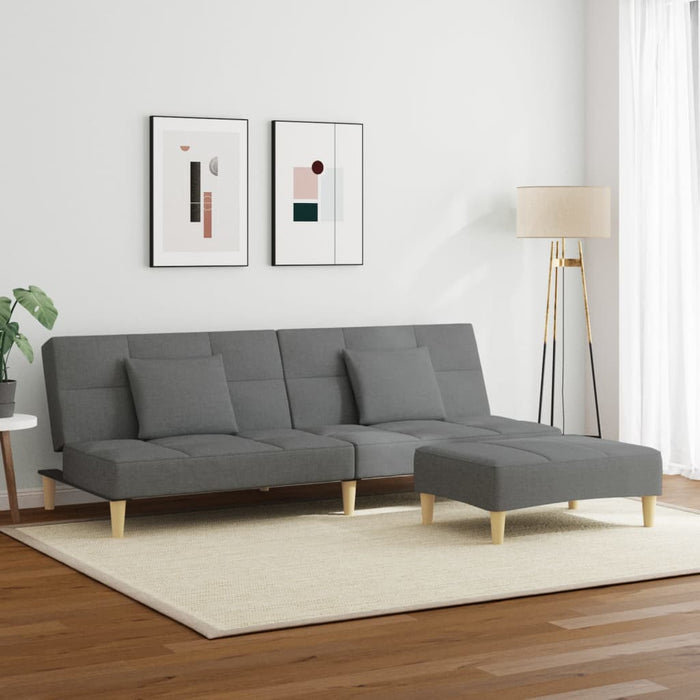 Divano Letto 2 Posti con Poggiapiedi Grigio Scuro in Tessuto 3258104