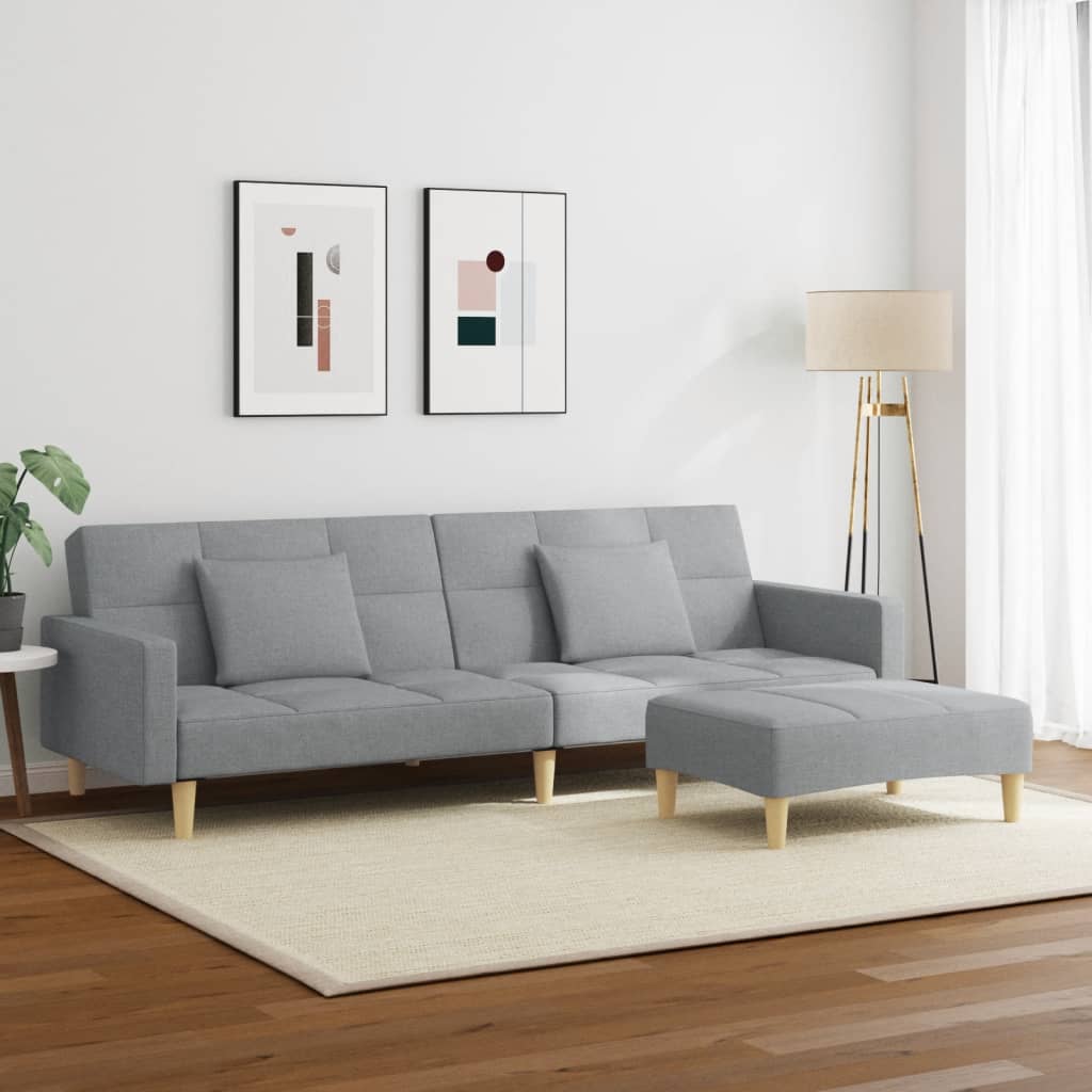 Divano Letto a 2 Posti con Poggiapiedi-Sofa Letto 2 Posti-Daybed Grigio Chiaro in Tessuto 652470