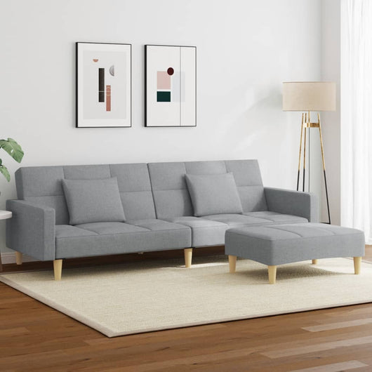 Divano Letto a 2 Posti con Poggiapiedi-Sofa Letto 2 Posti-Daybed Grigio Chiaro in Tessuto 652470