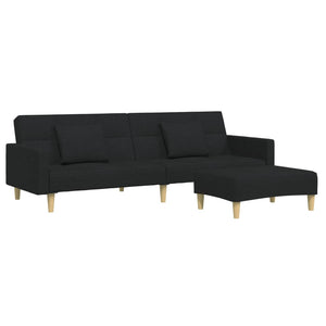 Divano Letto a 2 Posti con Poggiapiedi-Sofa Letto 2 Posti-Daybed Nero in Tessuto 307272