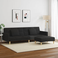 Divano Letto a 2 Posti con Poggiapiedi-Sofa Letto 2 Posti-Daybed Nero in Tessuto 307272