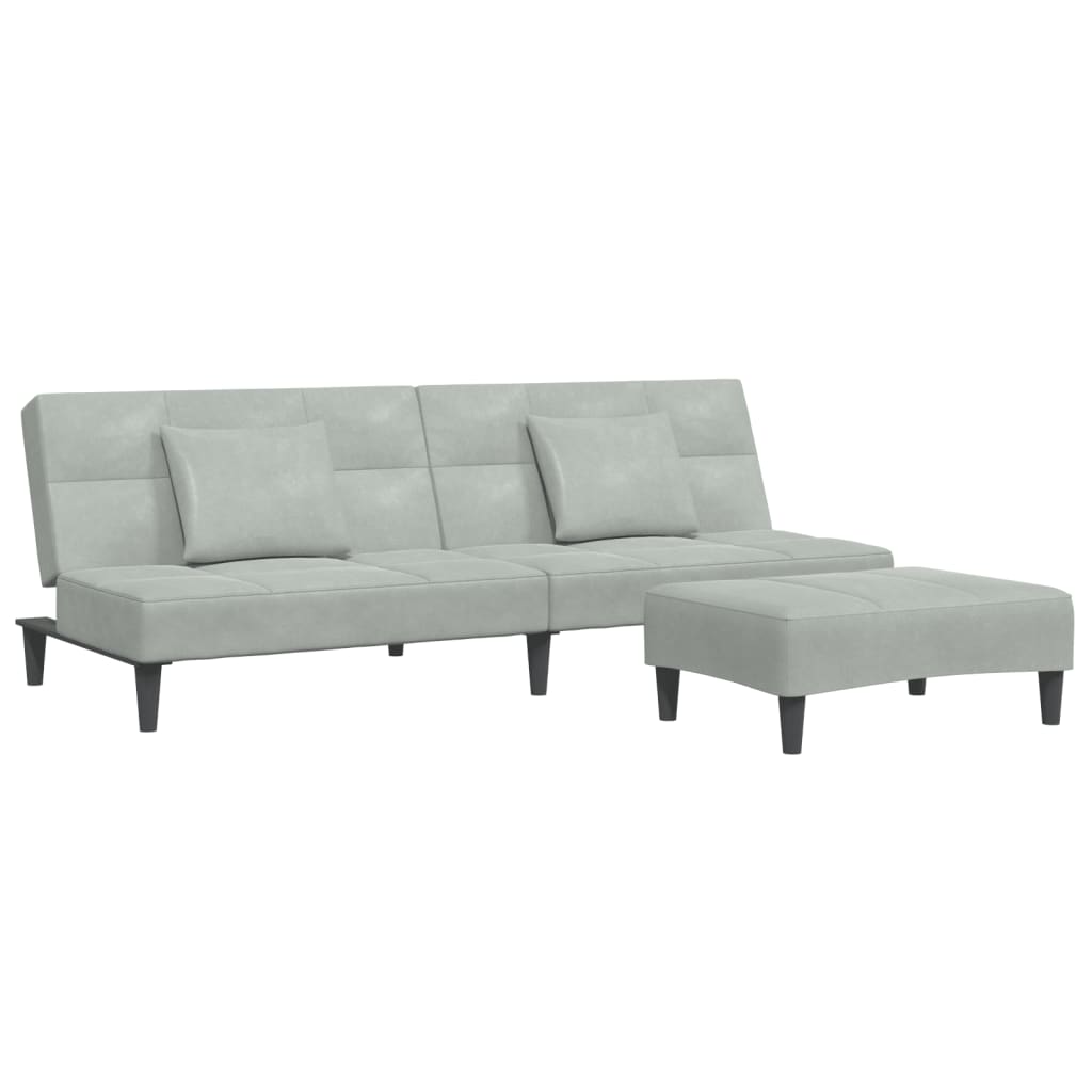 Divano Letto a 2 Posti con Poggiapiedi-Sofa Letto 2 Posti-Daybed Grigio Chiaro in Velluto 451881