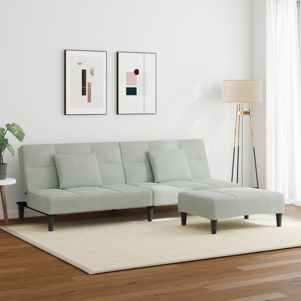 Divano Letto a 2 Posti con Poggiapiedi-Sofa Letto 2 Posti-Daybed Grigio Chiaro in Velluto 451881