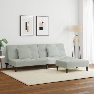 Divano Letto a 2 Posti con Poggiapiedi-Sofa Letto 2 Posti-Daybed Grigio Chiaro in Velluto 451881