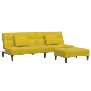 Divano Letto 2 Posti con Sgabello Giallo in Velluto 3258114